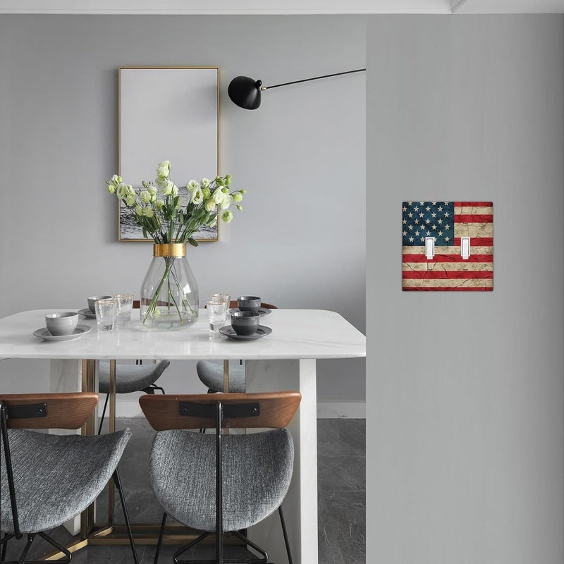 Moslion USA Flag Double Toggle Wall Plate American Flag Stars Lines Red Blue Stripes Retro 2-Gang Light Plug Protector Device Mount Cover Living Room Bedroom - Image 4